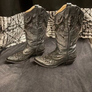 Corral Black and Silver Eagle Boots with Bling - Sz 7.5